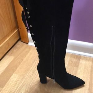 Black suede over knee boots